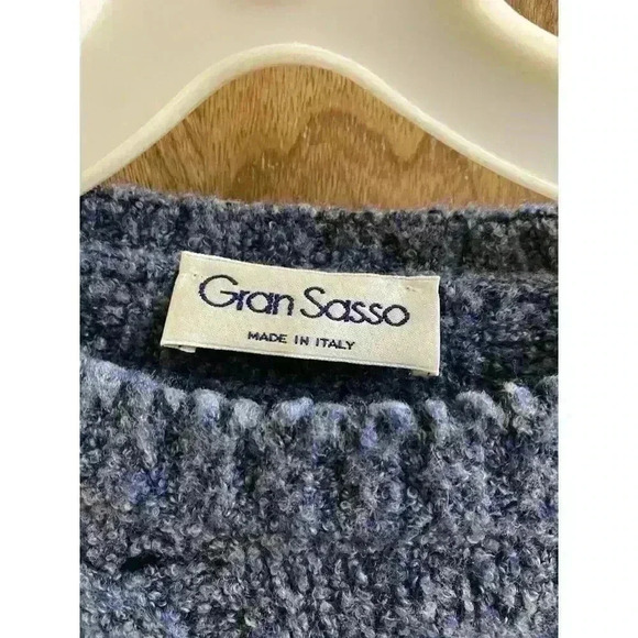 Vintage Gran Sasso Lamb Wool/Nylon Heathered Blue Braid Knit Sweater XL Italian - Picture 2 of 12